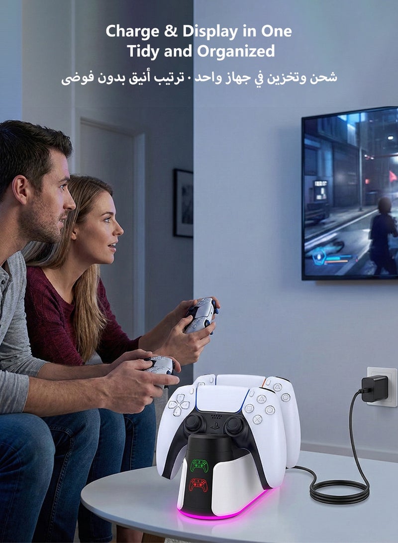 PS5 Controller Charging Station – DualSense Fast Charging Dock for PS5 / PS5 Slim / PS5 Pro Controllers, Dual Charging with RGB Ambient Light & LED Indicators - Image 4