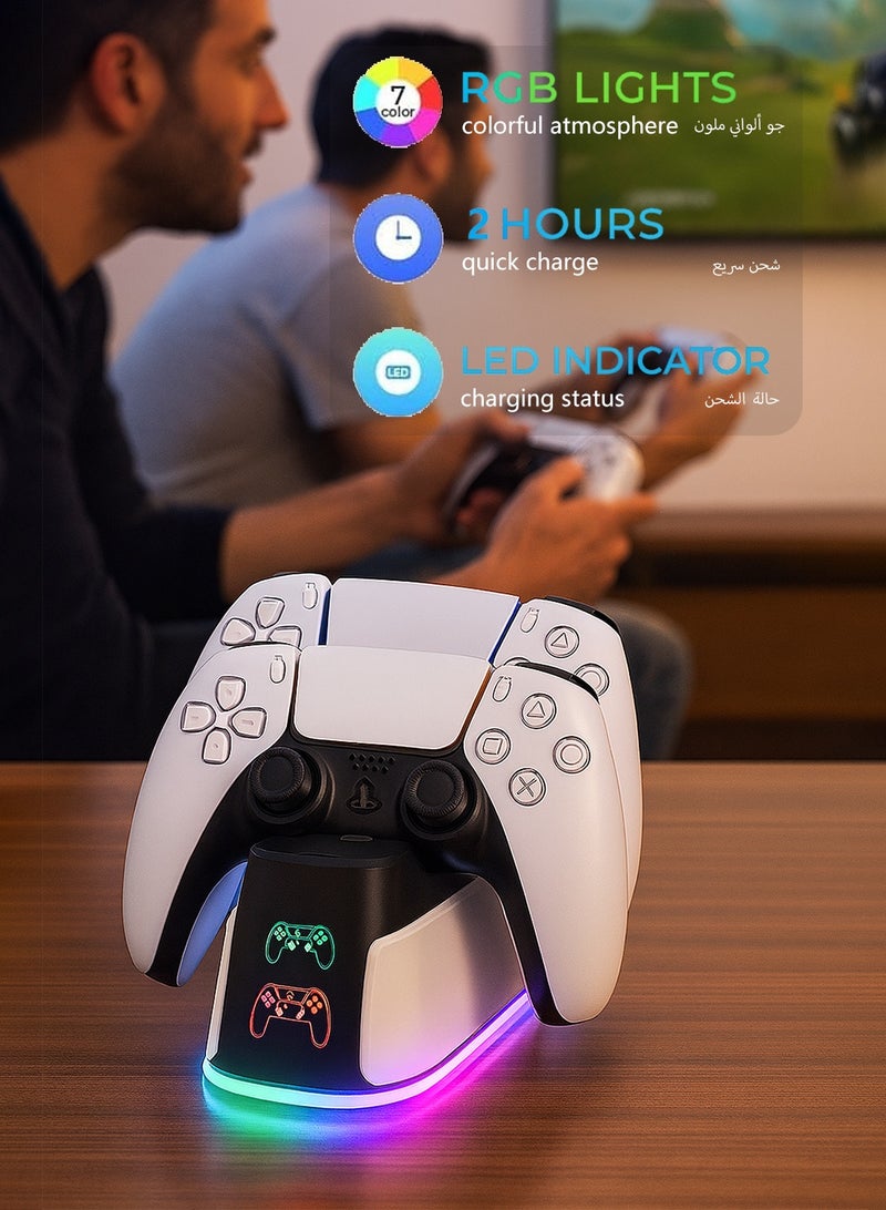 PS5 Controller Charging Station – DualSense Fast Charging Dock for PS5 / PS5 Slim / PS5 Pro Controllers, Dual Charging with RGB Ambient Light & LED Indicators - Image 3