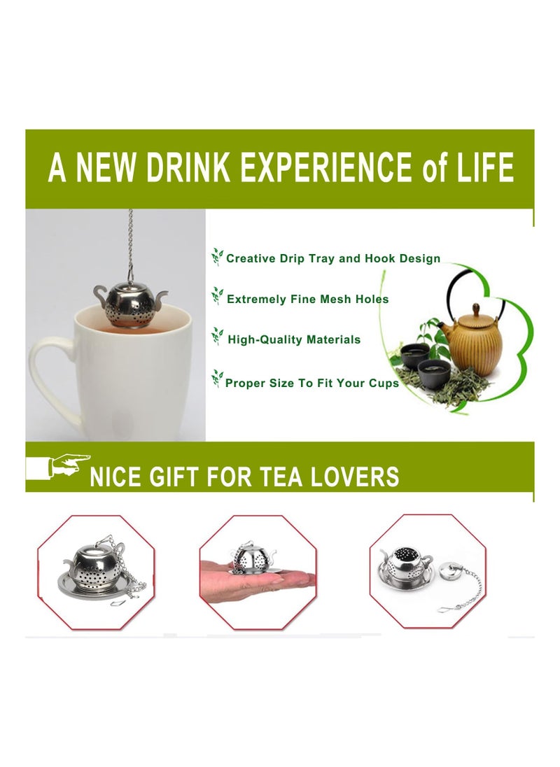 SYOSI Tea Infuser for Loose, Tea Steeper Stainless Steel, Tea Strainer with Lid and Drip Tray, Reusable Tea Filter Mesh Loose Leaf Strainer, for Loose Leaves, Tea Leaves, Spices, Etc, Best Gift( 2Pcs )  - Image 4