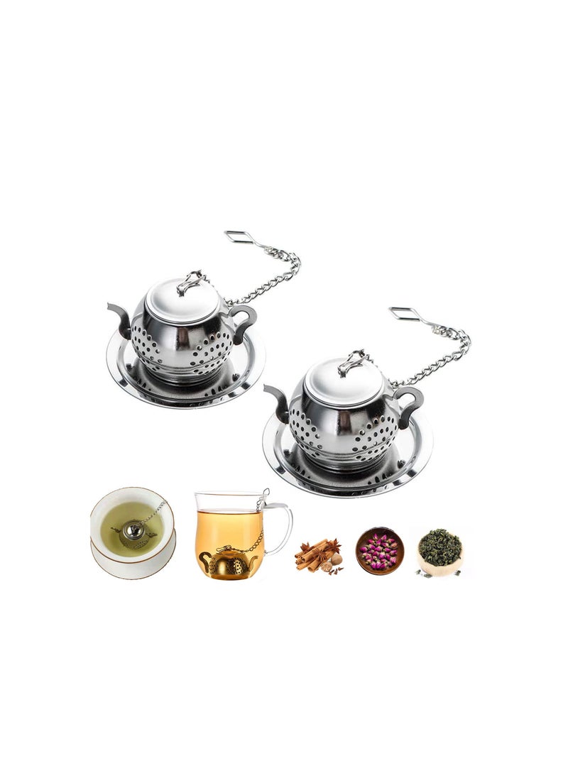 SYOSI Tea Infuser for Loose, Tea Steeper Stainless Steel, Tea Strainer with Lid and Drip Tray, Reusable Tea Filter Mesh Loose Leaf Strainer, for Loose Leaves, Tea Leaves, Spices, Etc, Best Gift( 2Pcs )  - Image 1