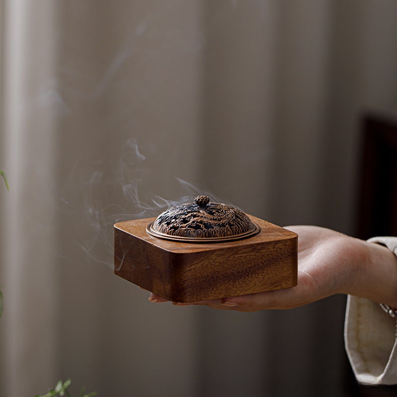 Walnut Zen Tea Ceremony Incense Stove Household Ornaments Chinese-style Indoor Aquilarum Incense Aromatherapy Hollow with Lid Incense Insertion Bottom(Walnut incense burner-dragon and phoenix cover) - Image 2