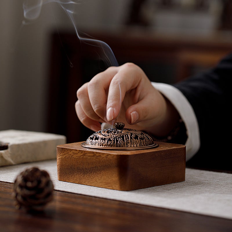 Walnut Zen Tea Ceremony Incense Stove Household Ornaments Chinese-style Indoor Aquilarum Incense Aromatherapy Hollow with Lid Incense Insertion Bottom(Walnut incense burner-dragon and phoenix cover) - Image 3
