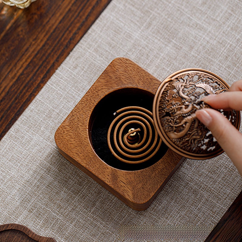 Walnut Zen Tea Ceremony Incense Stove Household Ornaments Chinese-style Indoor Aquilarum Incense Aromatherapy Hollow with Lid Incense Insertion Bottom(Walnut incense burner-dragon and phoenix cover) - Image 4