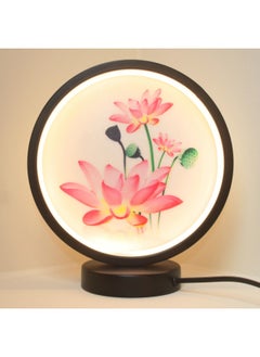 General Nordic Creative Ring Led Lamp Stepless Dimming Night Light Energy-saving Eye Protection Dormitory Fill Light Diy Handmade-Specification:20cm Black Circle-lotus-【usb Interface】 White Light 【mild Style】  - Image 1