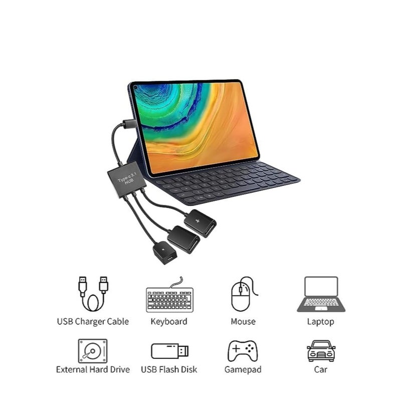 USB C to Dual USB OTG Adapter, 4 Port Type-C Male to 2 USB  Micro Female OTG Hub Splitter for Android Tablet Pc and Smart Phone and More - Image 5