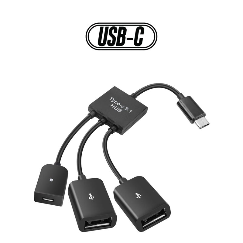 USB C to Dual USB OTG Adapter, 4 Port Type-C Male to 2 USB  Micro Female OTG Hub Splitter for Android Tablet Pc and Smart Phone and More - Image 1