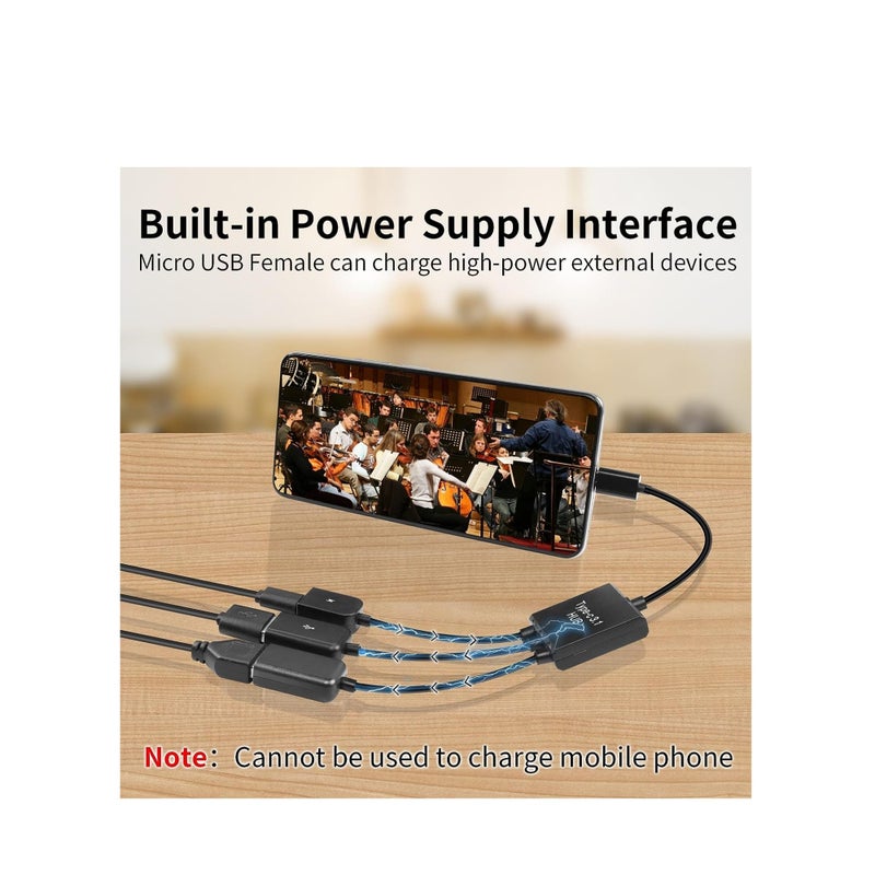 USB C to Dual USB OTG Adapter, 4 Port Type-C Male to 2 USB  Micro Female OTG Hub Splitter for Android Tablet Pc and Smart Phone and More - Image 4