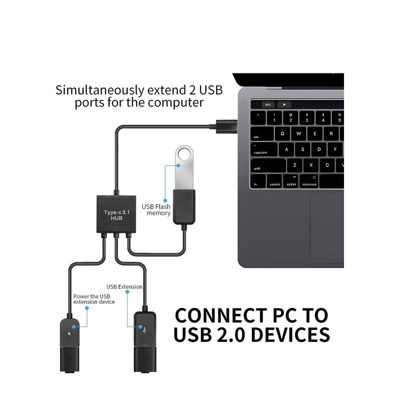 USB C to Dual USB OTG Adapter, 4 Port Type-C Male to 2 USB  Micro Female OTG Hub Splitter for Android Tablet Pc and Smart Phone and More - Image 3