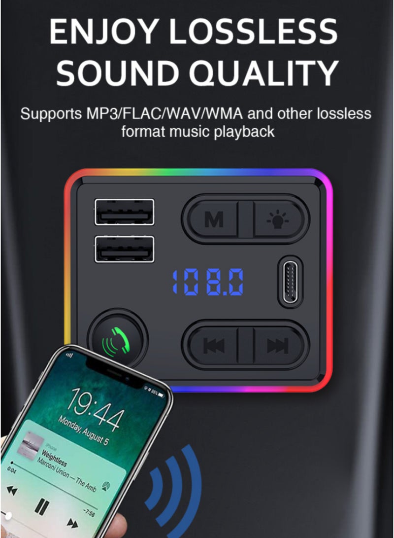مشغل MP3 بلوتوث للسيارة مع إضاءة محيطية، جهاز إرسال FM وشاحن PD، يدعم استقبال المكالمات بدون استخدام اليدين وتشغيل الموسيقى - Image 2