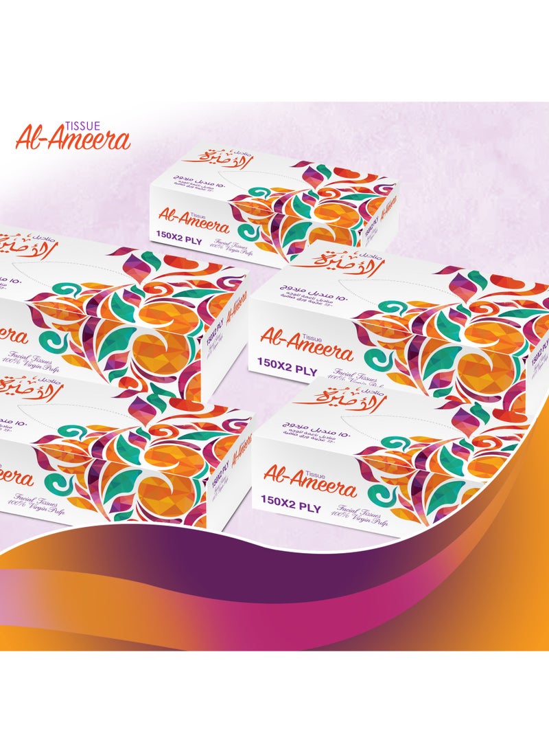 Facial Tissue Paper box 150 Sheets 2 Ply Tissues, Premium Softness and Quality Tissue Paper Pack of 5