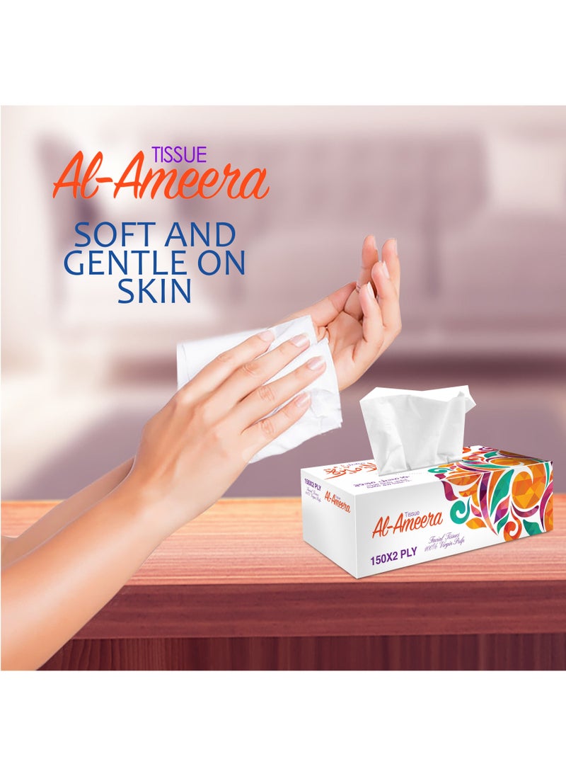 Facial Tissue Paper box 150 Sheets 2 Ply Tissues, Premium Softness and Quality Tissue Paper Pack of 5