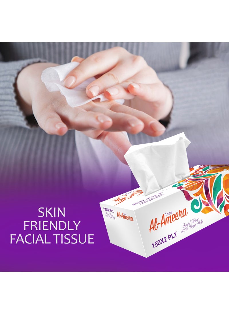 Facial Tissue Paper box 150 Sheets 2 Ply Tissues, Premium Softness and Quality Tissue Paper Pack of 5