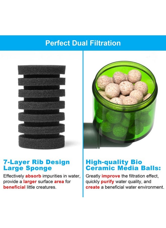 DATOO DaToo Aquarium Sponge Filter Fish Tank Foam Filter Quiet Submersible Bio Sponge Filter with 2 Spare Sponges and 1 Bag of Bio Ceramic Media Balls  - Image 3