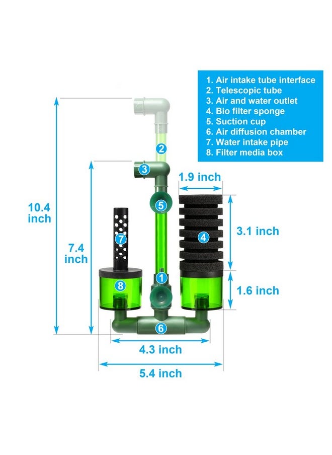 DATOO DaToo Aquarium Sponge Filter Fish Tank Foam Filter Quiet Submersible Bio Sponge Filter with 2 Spare Sponges and 1 Bag of Bio Ceramic Media Balls  - Image 2