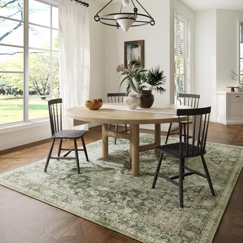 Hedwior 5×7 Machine Washable Rug for Living Room, Boho Vintage 5×7 Area Rug，Distressed Accent Low Pile Ultra Soft Large Carpet for Bedroom Bathroom Dining Room, Floral/Green - Image 5