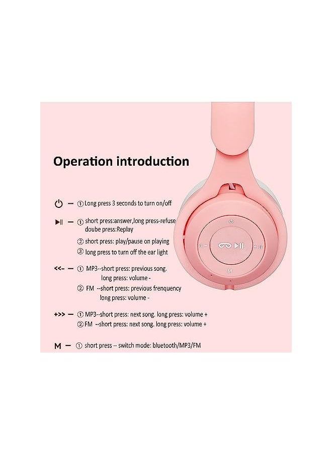 X spring Cat Ear Kids Headphones Cat Ear Kids Headset Bluetooth 5.0 Wireless Cat Ear Kids Headphones Foldable Cat Ear Headphones With Mic And Led Light Pink  - Image 2