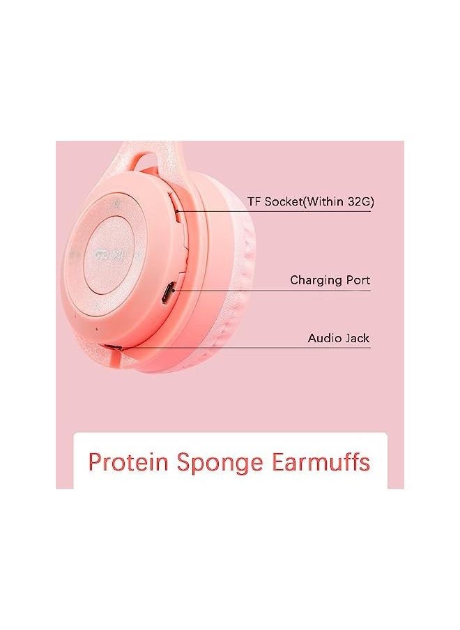 X spring Cat Ear Kids Headphones Cat Ear Kids Headset Bluetooth 5.0 Wireless Cat Ear Kids Headphones Foldable Cat Ear Headphones With Mic And Led Light Pink  - Image 3