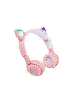 X spring Cat Ear Kids Headphones Cat Ear Kids Headset Bluetooth 5.0 Wireless Cat Ear Kids Headphones Foldable Cat Ear Headphones With Mic And Led Light Pink  - Image 1