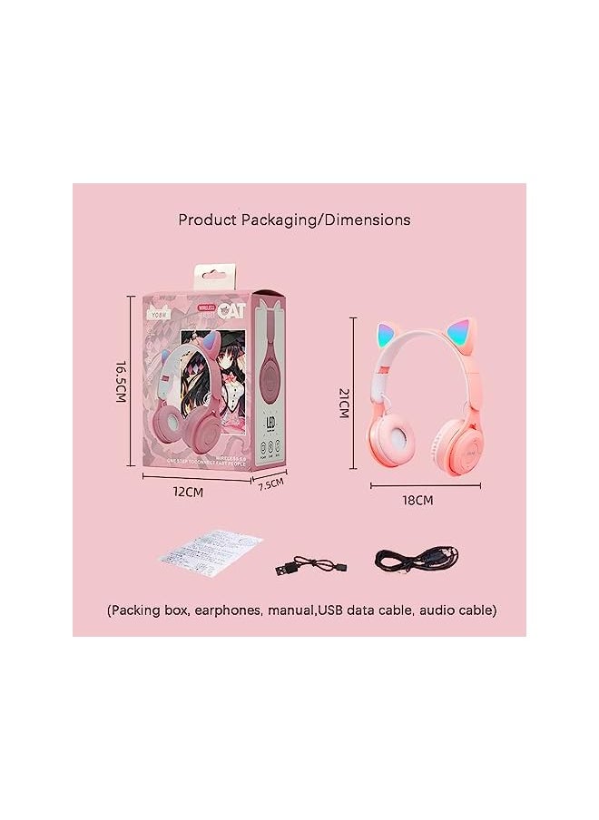 X spring Cat Ear Kids Headphones Cat Ear Kids Headset Bluetooth 5.0 Wireless Cat Ear Kids Headphones Foldable Cat Ear Headphones With Mic And Led Light Pink  - Image 4
