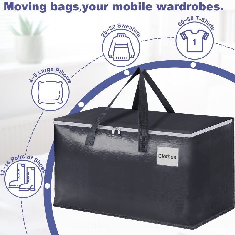 StorageRight Heavy Duty Moving Boxes-Moving Bags with Zipper, Reinforced Handles and Tag Pocket-Collapsible Moving Supplies-Totes for Storage Great for moving, Storage and Travel 93L(Gray-10 Pack) - Image 4