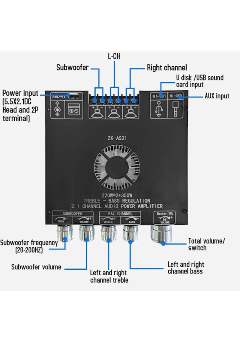 Vkemall Zk-as21 Compact 2.1 Channel Tpa3255 Bt Digital Power Amplifier Card Module Yüks Black - Image 4