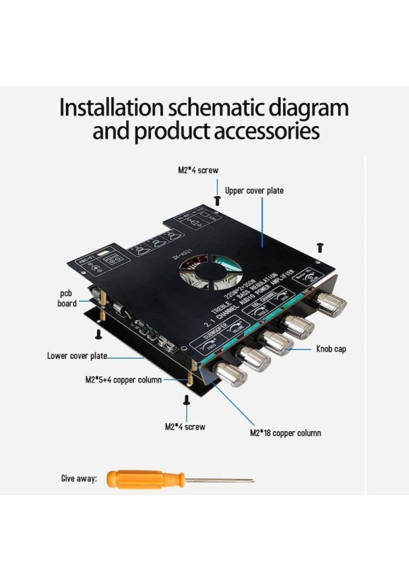 Vkemall Zk-as21 Compact 2.1 Channel Tpa3255 Bt Digital Power Amplifier Card Module Yüks Black - Image 3