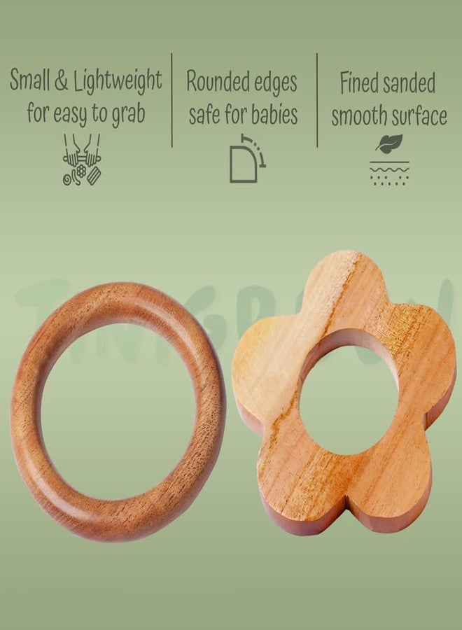 Tinigreen Flower Ring Shaped Neem Wooden Teethers Combo for 3 to 12 Months Infant Baby (Pack of 2) - Image 2