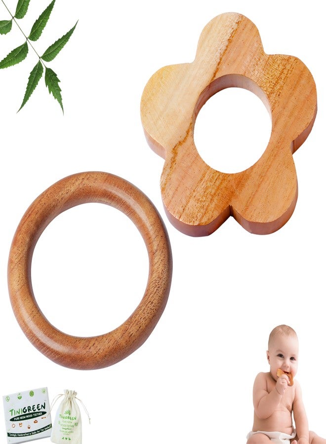 Tinigreen Flower Ring Shaped Neem Wooden Teethers Combo for 3 to 12 Months Infant Baby (Pack of 2) - Image 1