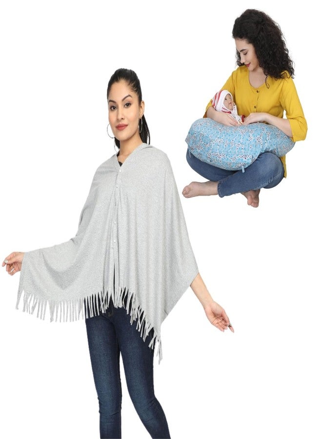 nene Multipurpose Maternity Feeding Shawl, Breastfeeding Pillow Combo Pack, 100% Cotton, Pregnancy Pillow, Nursing Pillow and Shawl, Feeding Scraf with Pillow (Grey) - Image 2