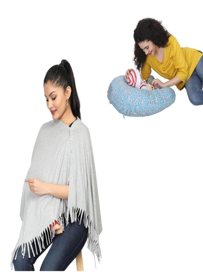 nene Multipurpose Maternity Feeding Shawl, Breastfeeding Pillow Combo Pack, 100% Cotton, Pregnancy Pillow, Nursing Pillow and Shawl, Feeding Scraf with Pillow (Grey) - Image 1