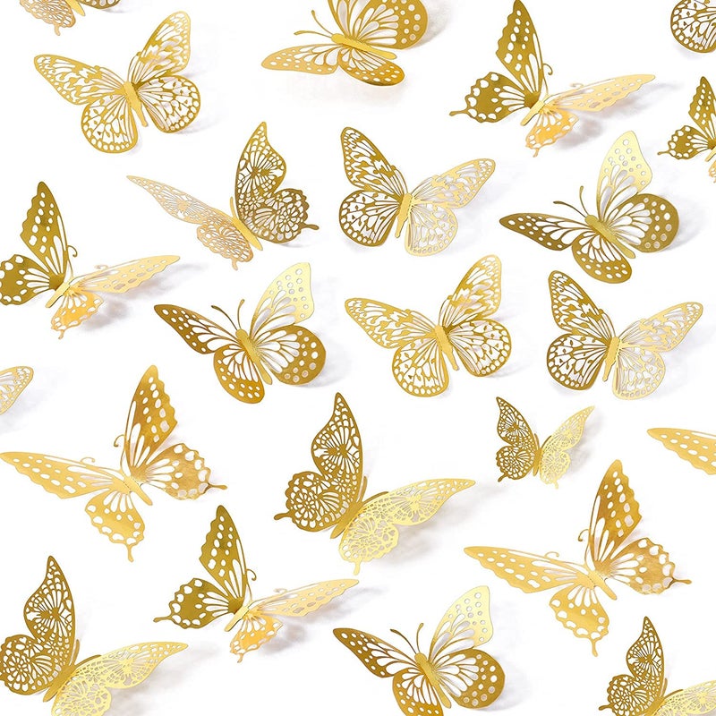 Retailio Butterfly Wall Decor Gold Butterfly Decorations Wall Stickers Room Decor for Party Kids Bedroom Cake Nursery Room Decor Shimmer Gold Pack of 112 Pcs 36