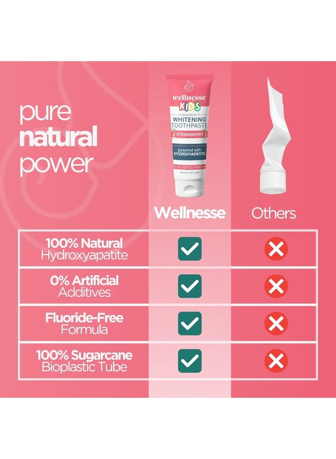 Wellnesse Kids Hydroxyapatite Toothpaste with Xylitol - Fluoride Free Toddler & Kid's Natural Toothpaste, Freshens Breath, Sensory-Friendly Oral Care, Vegan, Strawberry Flavor, 4 oz (Pack of 1) - Image 5