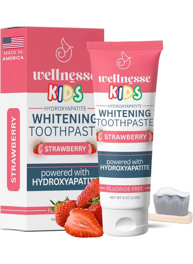 Wellnesse Kids Hydroxyapatite Toothpaste with Xylitol - Fluoride Free Toddler & Kid's Natural Toothpaste, Freshens Breath, Sensory-Friendly Oral Care, Vegan, Strawberry Flavor, 4 oz (Pack of 1) - Image 1