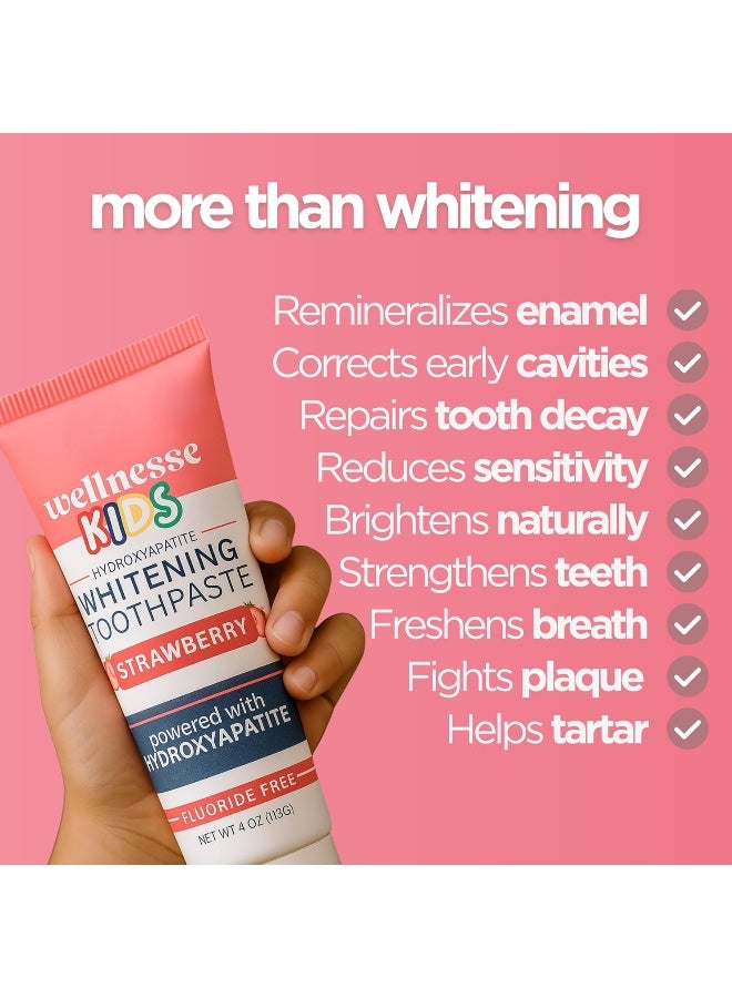 Wellnesse Kids Hydroxyapatite Toothpaste with Xylitol - Fluoride Free Toddler & Kid's Natural Toothpaste, Freshens Breath, Sensory-Friendly Oral Care, Vegan, Strawberry Flavor, 4 oz (Pack of 1) - Image 3
