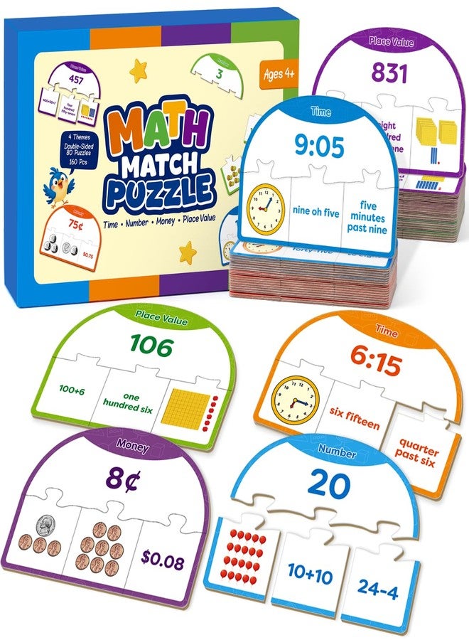 Kasfalci 160PCS Math Puzzles for Kids, Time Money Number and Place Value - Image 1