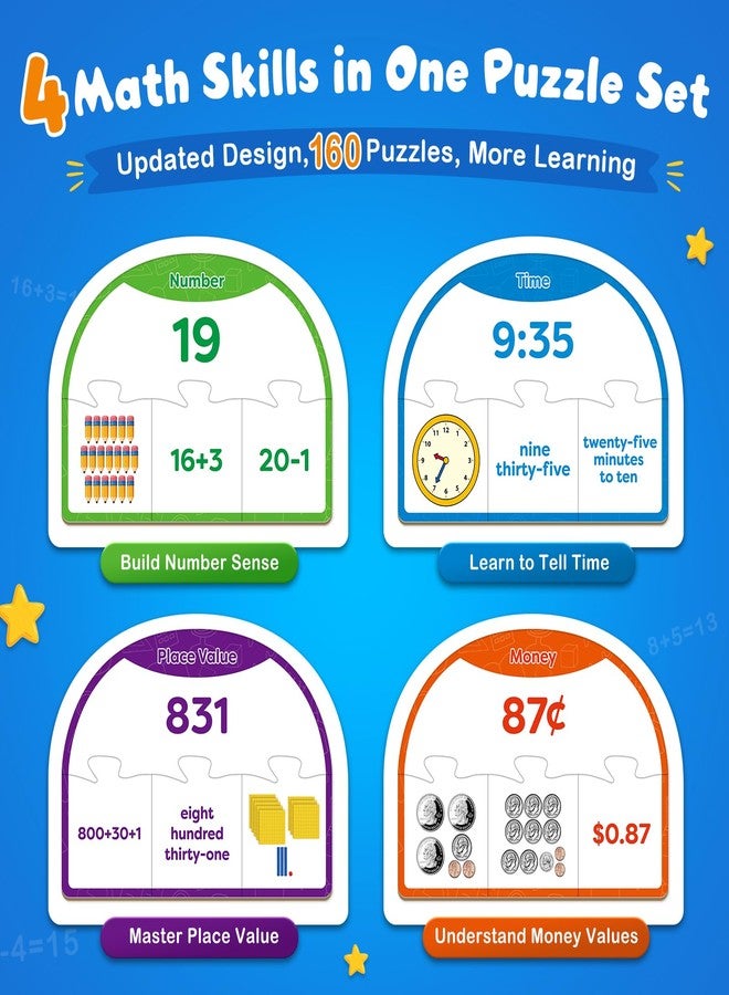 Kasfalci 160PCS Math Puzzles for Kids, Time Money Number and Place Value - Image 2