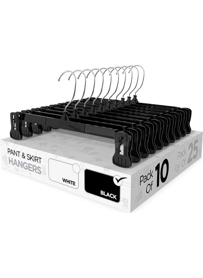 HOMESTAR 10Pcs Pants Hangers With Clips , Non-Slip Durable and Sturdy Plastic Pants Hangers, Multi-Functional Space Saving Closet Organizer , Adjustable Non-Slip Clips, For Shirts , Shorts , Skirts , Vests, Shorts, Bags, Suspenders, etc, Black, 12*6 Inch - Image 1