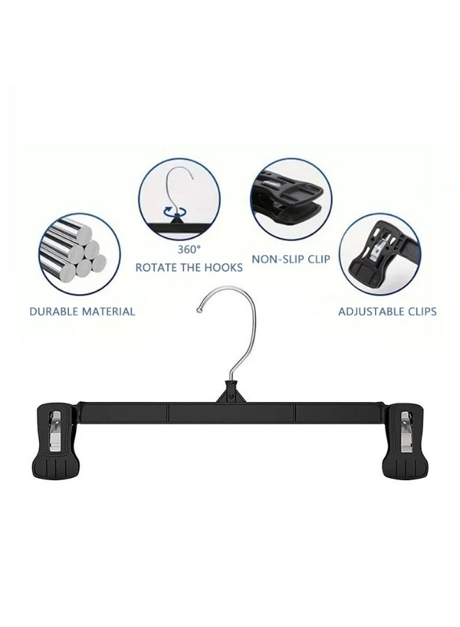 HOMESTAR 10Pcs Pants Hangers With Clips , Non-Slip Durable and Sturdy Plastic Pants Hangers, Multi-Functional Space Saving Closet Organizer , Adjustable Non-Slip Clips, For Shirts , Shorts , Skirts , Vests, Shorts, Bags, Suspenders, etc, Black, 12*6 Inch - Image 3