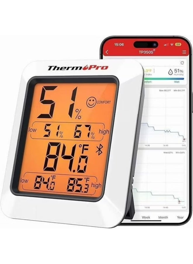 ثيرمو برو جهاز قياس الحرارة والرطوبة الداخلي TP350 بتقنية Bluetooth مع شاشة LCD مضيئة ومدى 260 قدم وتصدير البيانات من ThermoPro - Image 1