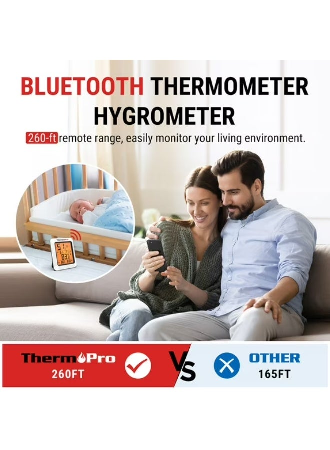 ثيرمو برو جهاز قياس الحرارة والرطوبة الداخلي TP350 بتقنية Bluetooth مع شاشة LCD مضيئة ومدى 260 قدم وتصدير البيانات من ThermoPro - Image 2