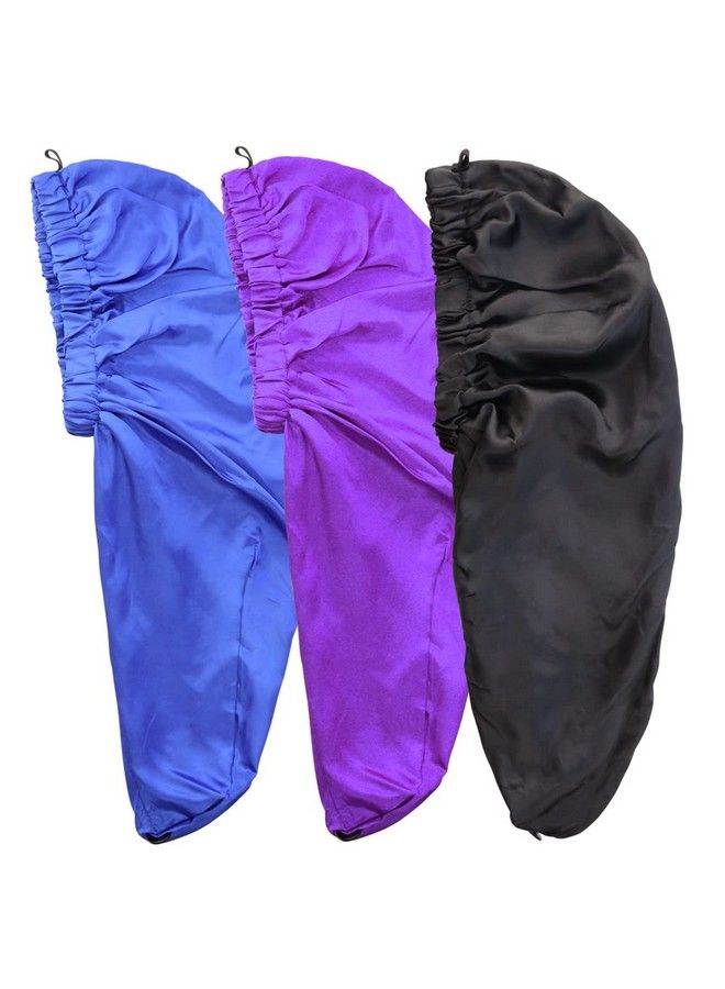 TCOTBE 3 Pcs Foldable Extra Long Sleeping Caps Soft Stain Satin Hair Braid Bonnet With Button Comfortable Single Lay Hair Covers Long Braids Bonnet For Women With Long Hair Deadlocks Curly Hair Blue - Image 1