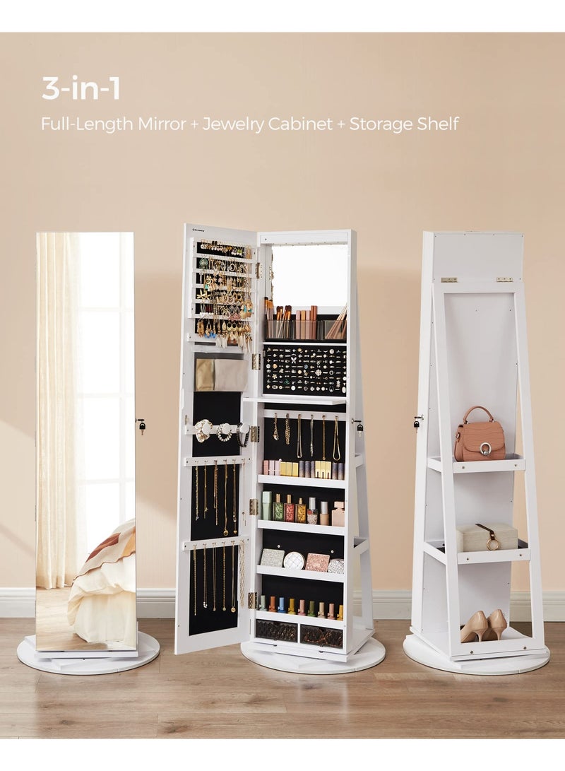 360°Swivel Jewelry Armoire, Lockable Jewelry Cabinet with LED, Standing Multiple Sizes Organizer and Rear Storage Shelves, Frame less Full-Length Mirror for Living Room Bedroom（6267B） - Image 2