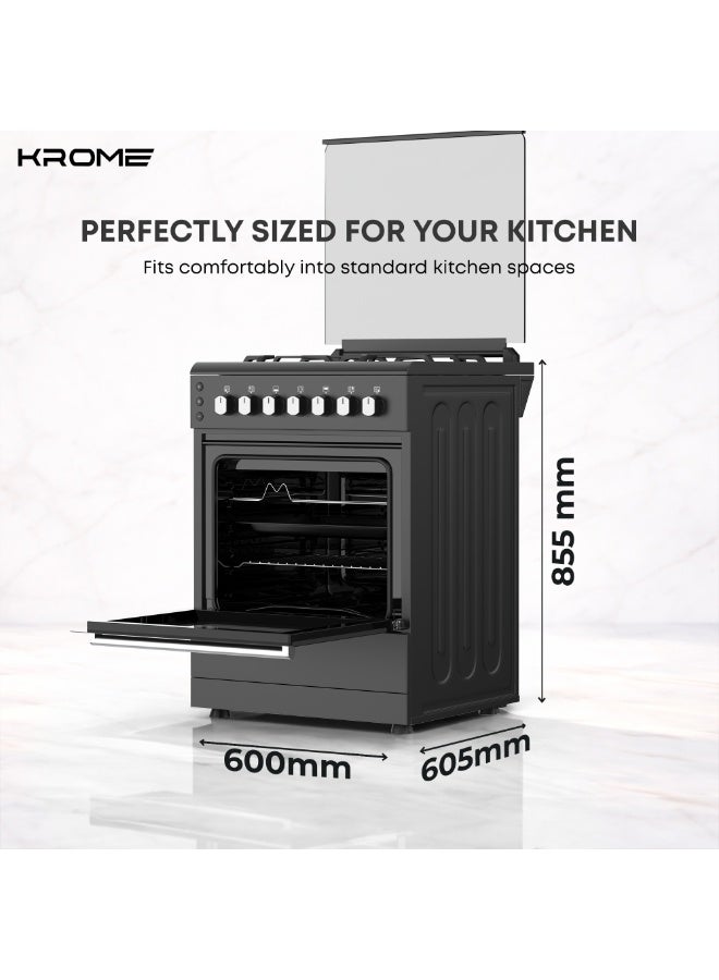 كروم 60x60 Gas Cooking Range KR-CR6062BO – 4 Burner Gas Cooker with Oven & Grill, Turbo Fan, Cast Iron Grids, Full Safety, Black 4 KR-CR6062BO Matt Black - Image 3