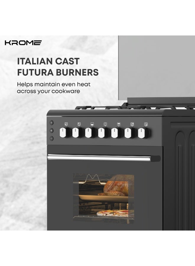 كروم 60x60 Gas Cooking Range KR-CR6062BO – 4 Burner Gas Cooker with Oven & Grill, Turbo Fan, Cast Iron Grids, Full Safety, Black 4 KR-CR6062BO Matt Black - Image 5