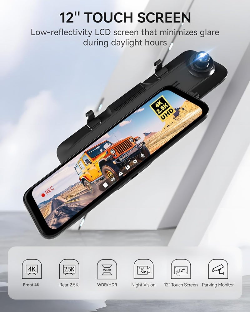 WOLFBOX كاميرا داش كام مرآة الرؤية الخلفية WOLFBOX G900 4K+2.5K - Image 3