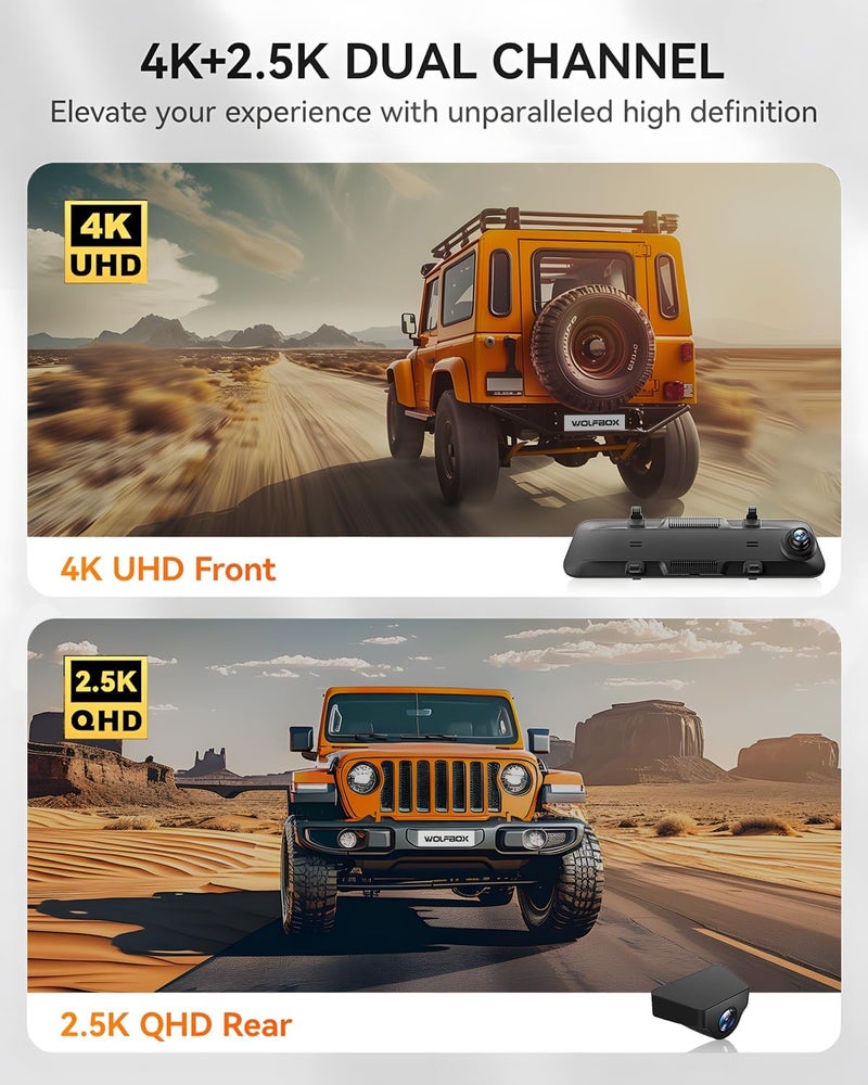 WOLFBOX كاميرا داش كام مرآة الرؤية الخلفية WOLFBOX G900 4K+2.5K - Image 2