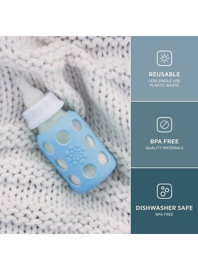 lifefactory 4-Oz Glass Baby Bottle with Protective Silicone Sleeve and Stage 1 Sky Blue - Image 2