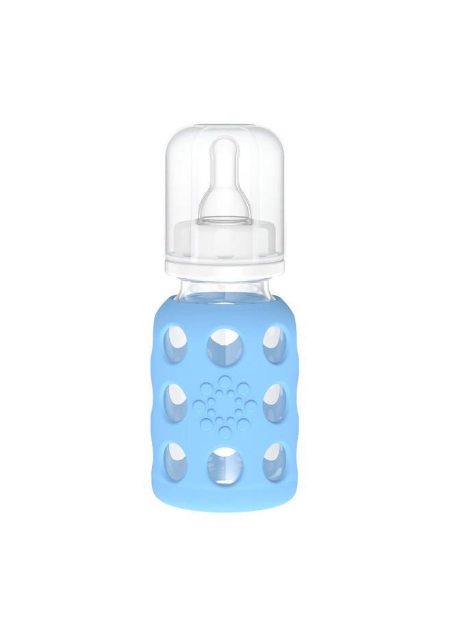 lifefactory 4-Oz Glass Baby Bottle with Protective Silicone Sleeve and Stage 1 Sky Blue - Image 1