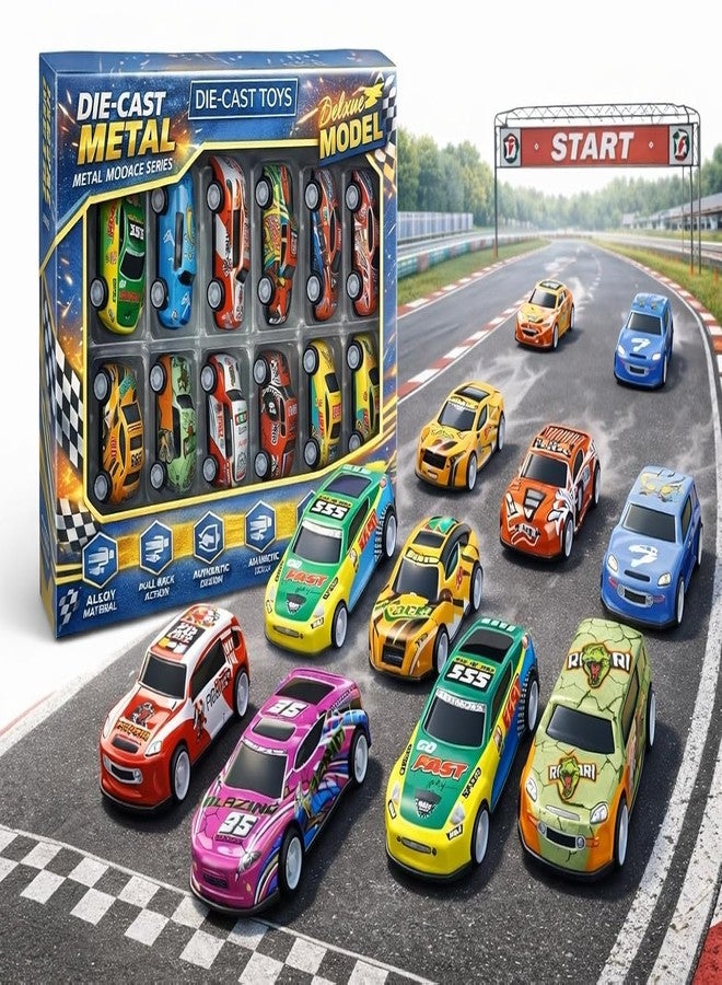 Royals hub Set of 10 Mini Pull Back Racing Metal Die Cast Car Set | Pullback Mechanism | Durable Body | Mini Sports Car Set for Boys & Girls (Multi Color & Design) - Image 1