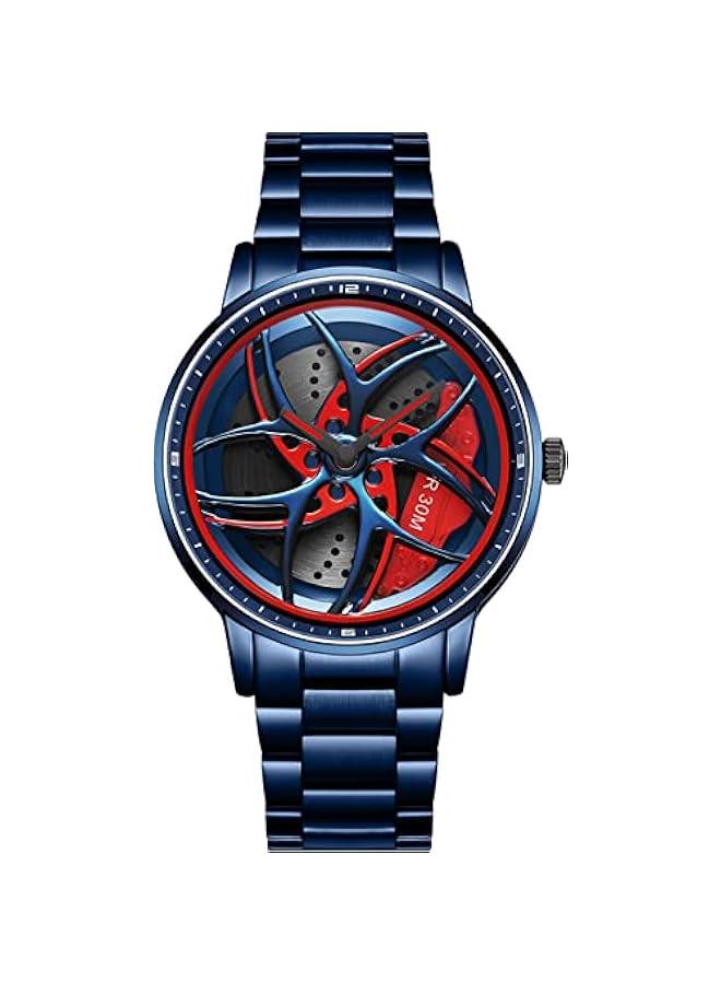 Men's Watch Designer 3D Skeleton Rotation Car Wheel Stainless Steel Leather Band Wrist Watches for Men Analog Quartz Watch Daily Life Waterproof Unique Creative  - Image 1